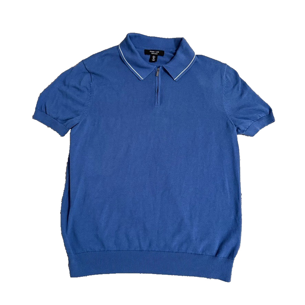 Mark Law Men’s Polo Shirt Large Blue 100% Cotton Short Sleeve Half Zip Knit